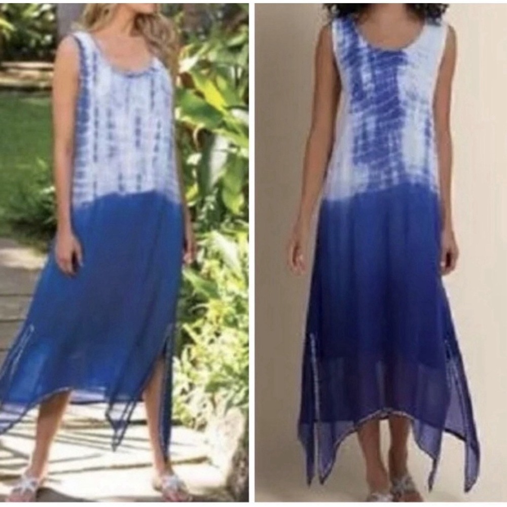 Soft Surroundings Size-M Tie-Dye Purple White Sleeveless Maxi Dress